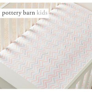 NEW Pottery Barn Baby Finley Chevron Washed LINEN Crib Fitted Sheet